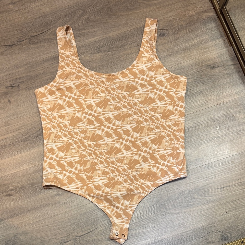 Express Tan and White Womans Bodysuit
